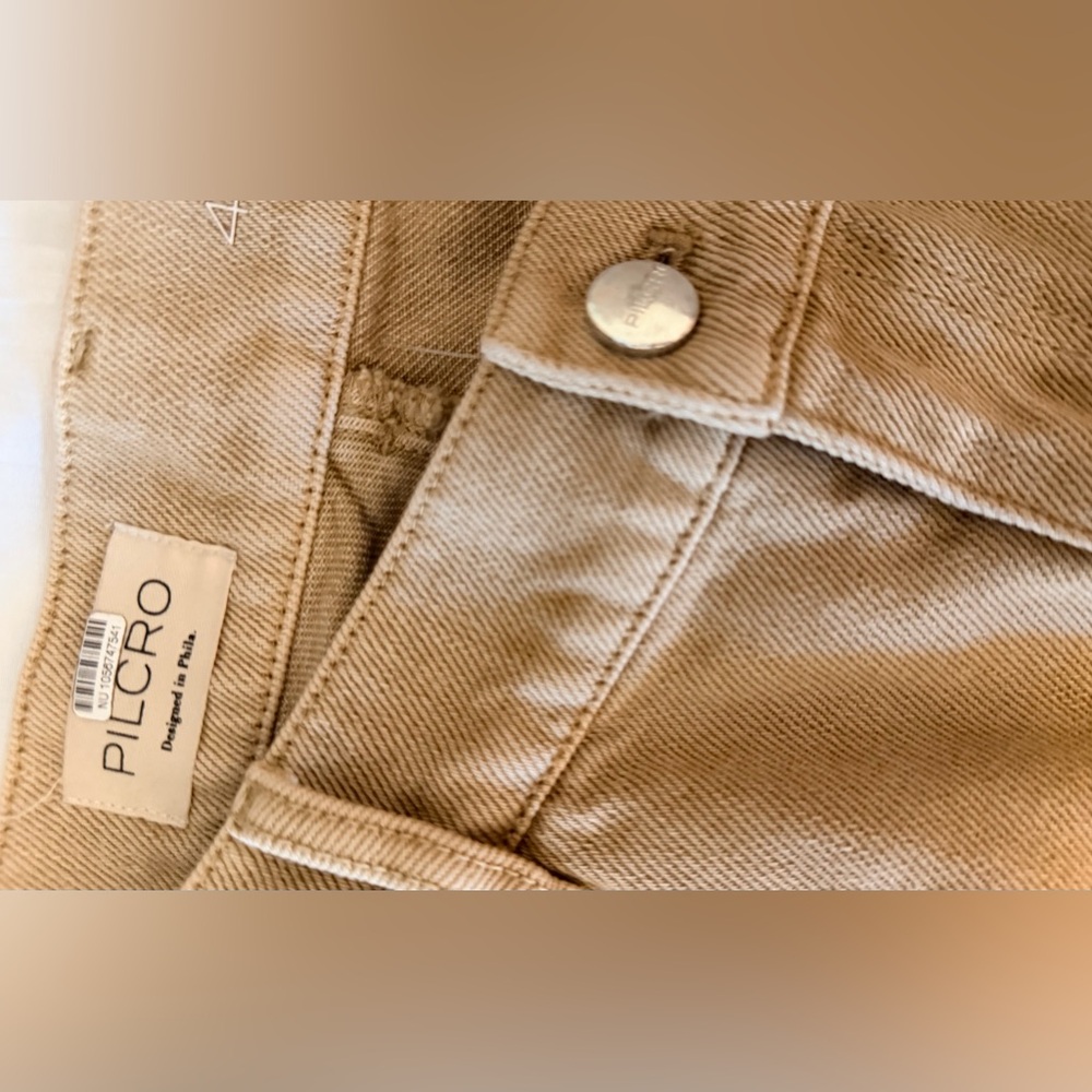 Pilcro Camel Twofer Slip Midi Skirk with Denim Fringed Overlay NWOT - Picture 4 of 6